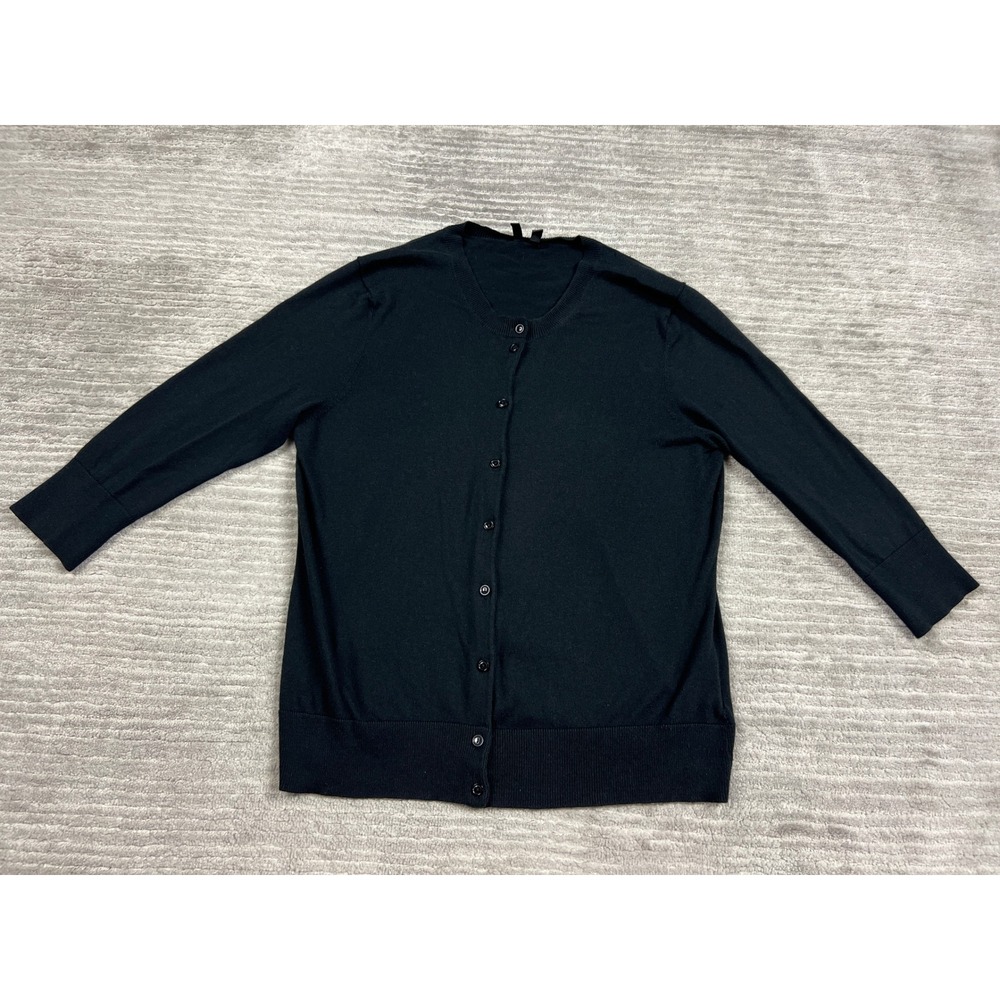 Madison Cardigan Womens Large Black Silk Cashmere Blend 3/4 Sleeve Button Front